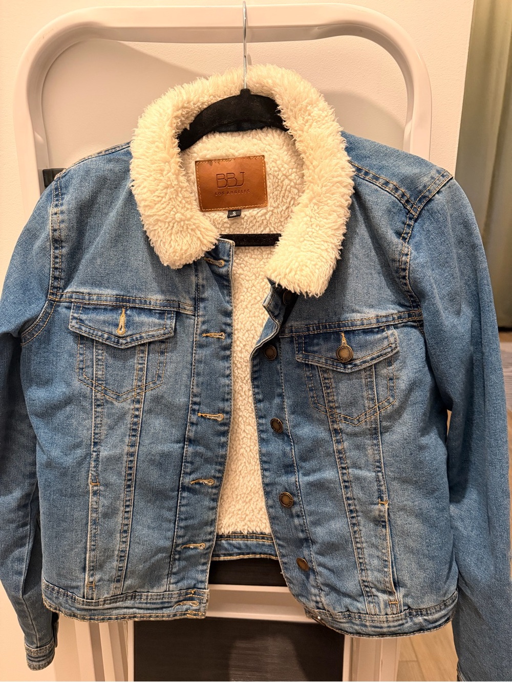 BBJ Light Blue Sherpa-Lined Denim Jacket for Women